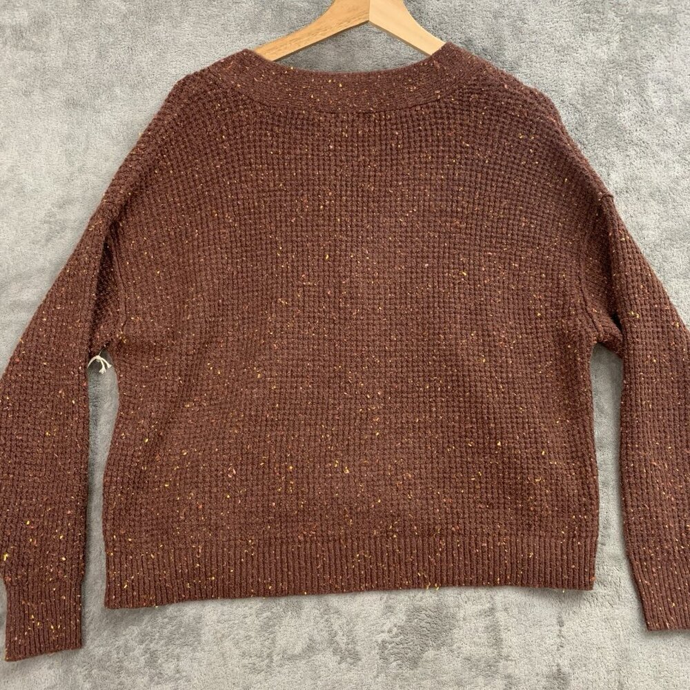 a.n.a. Sweater Womens Petite Small Brown V Neck Knit Casual Sweatshirt Pullover - Picture 11 of 11
